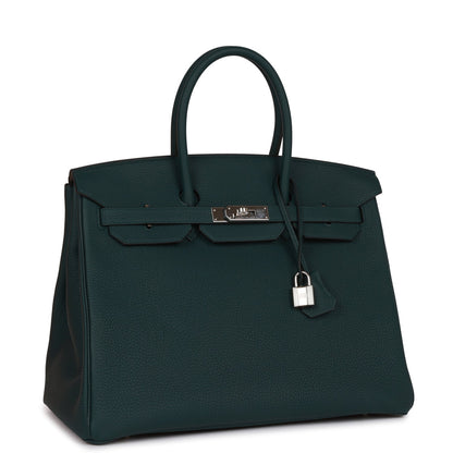 Pre-owned Hermes Birkin 35 Vert Cypress Togo Palladium Hardware