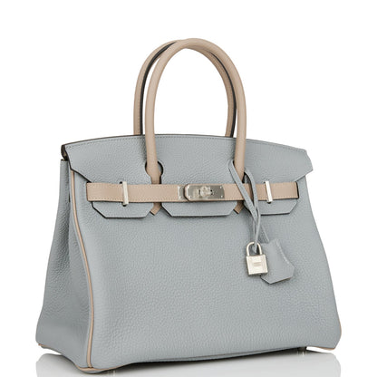 Hermes Special Order (HSS) Birkin 30 Gris Mouette and Gris Tourterelle Clemence Brushed Palladium Hardware