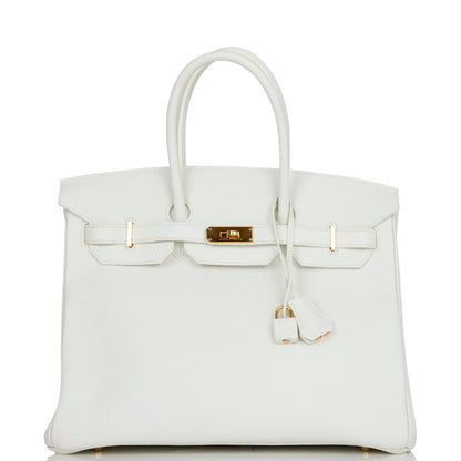 Pre-owned Hermes Birkin 35 White Clemence Gold Hardware