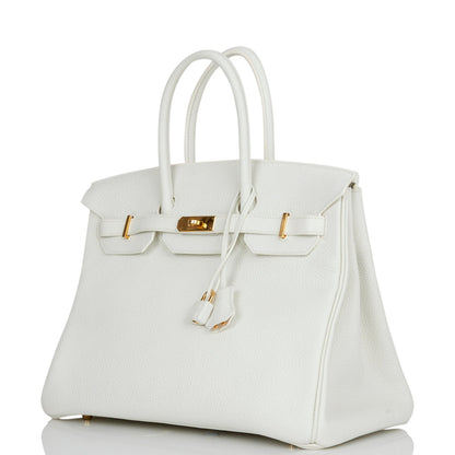 Pre-owned Hermes Birkin 35 White Clemence Gold Hardware