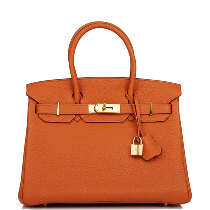 Pre-owned Hermes Birkin 30 Orange Clemence Gold Hardware