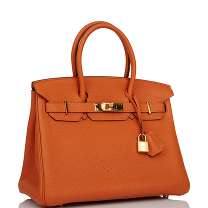 Pre-owned Hermes Birkin 30 Orange Clemence Gold Hardware