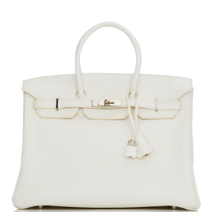 Pre-owned Hermes Birkin 35 White Clemence Palladium Hardware