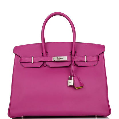 Hermes Special Order (HSS) Birkin 35 Rose Pourpre Verso Swift Brushed Palladium Hardware