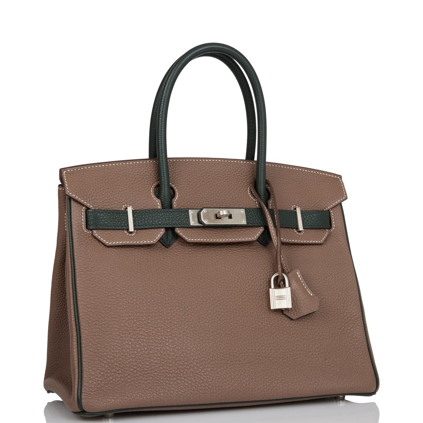 Pre-owned Hermes Special Order (HSS) Birkin 30 Etoupe and Vert Fonce Togo Brushed Palladium Hardware