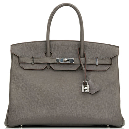 Pre-owned Hermes Birkin 35 Etain Togo Palladium Hardware