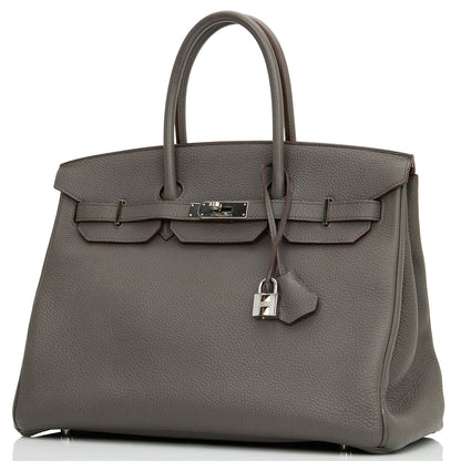 Pre-owned Hermes Birkin 35 Etain Togo Palladium Hardware