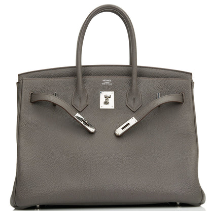 Pre-owned Hermes Birkin 35 Etain Togo Palladium Hardware