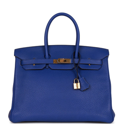 Pre-owned Hermes Special Order (HSS) Birkin 35 Bleu Electric Verso Clemence Gold Hardware