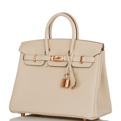 Hermes Birkin 25 Craie Togo Rose Gold Hardware