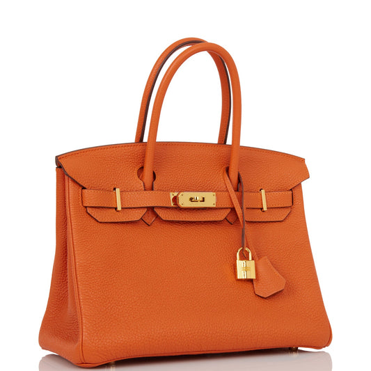 Pre-owned Hermes Birkin 30 Orange Togo Gold Hardware