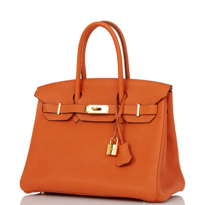 Pre-owned Hermes Birkin 30 Orange Togo Gold Hardware