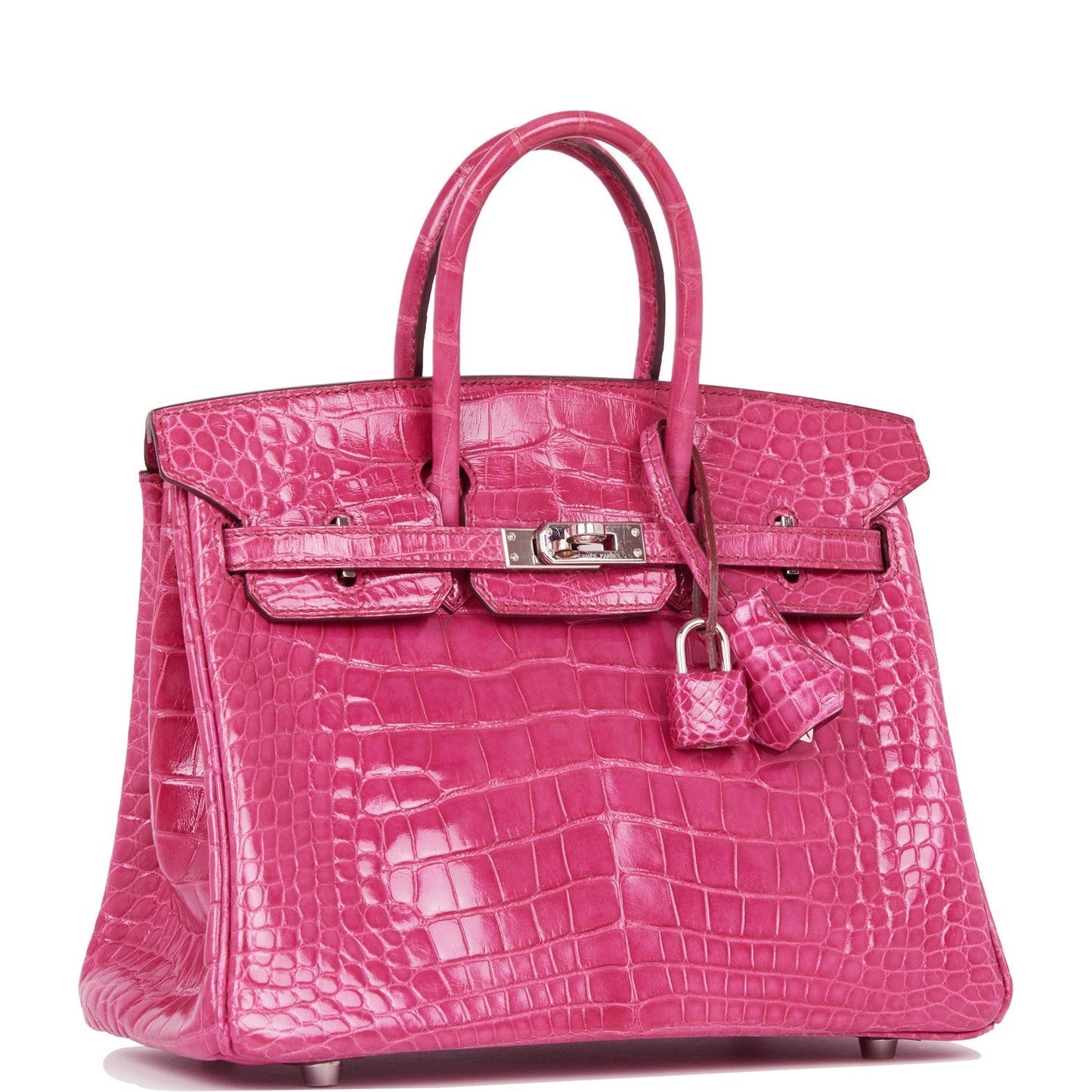 Pre-owned Hermes Birkin 25 Fuchsia Shiny Alligator Palladium Hardware