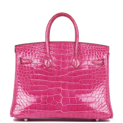 Pre-owned Hermes Birkin 25 Fuchsia Shiny Alligator Palladium Hardware