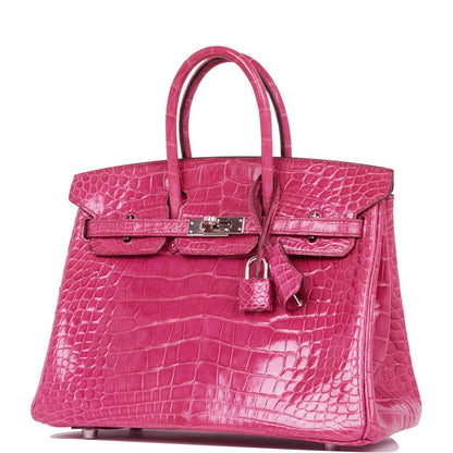 Pre-owned Hermes Birkin 25 Fuchsia Shiny Alligator Palladium Hardware