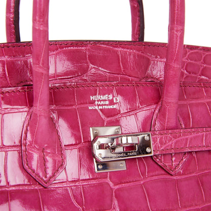 Hermes Birkin 25 Fuchsia Shiny Alligator Palladium Hardware