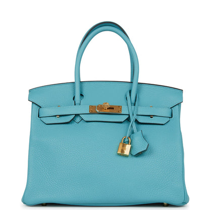 Pre-owned Hermes Birkin 30 Bleu Paon Togo Gold Hardware