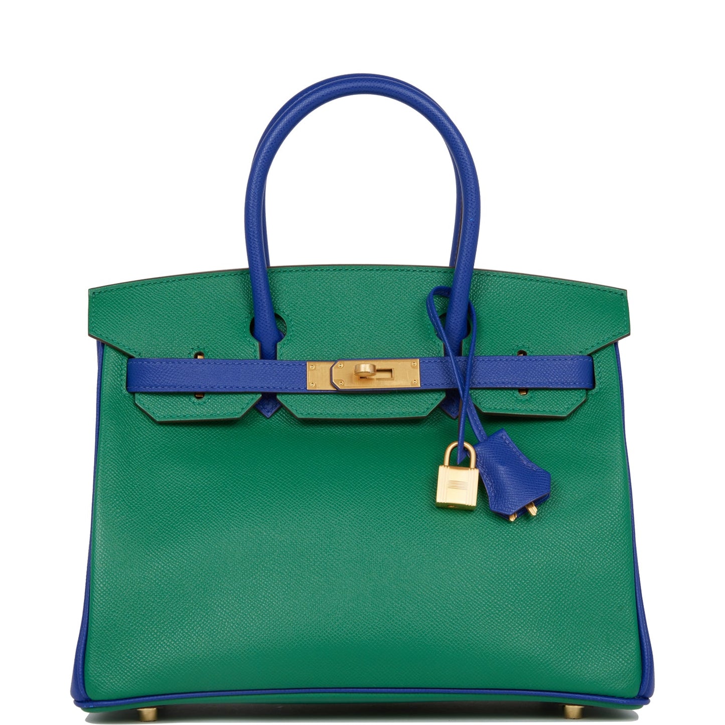 Hermes Special Order (HSS) Birkin 30 Vert Verone and Bleu Electric Epsom Brushed Gold Hardware