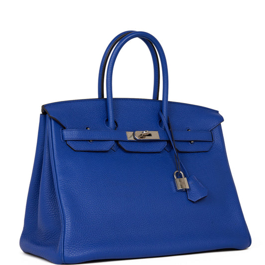 Pre-owned Hermes Birkin 35 Bleu Electric Togo Palladium Hardware