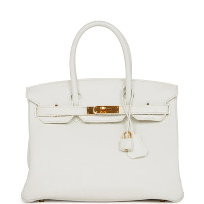 Pre-owned Hermes Birkin 30 White Clemence Gold Hardware