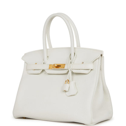 Pre-owned Hermes Birkin 30 White Clemence Gold Hardware