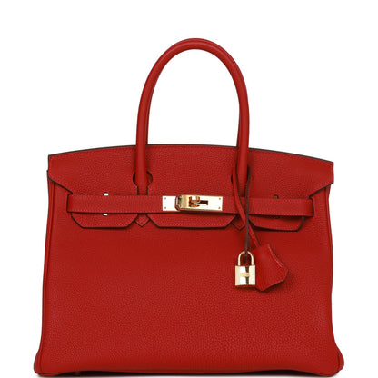 Pre-owned Hermes Birkin 30 Rouge Vif Togo Gold Hardware