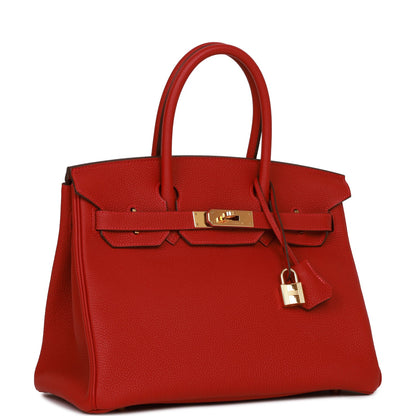 Pre-owned Hermes Birkin 30 Rouge Vif Togo Gold Hardware