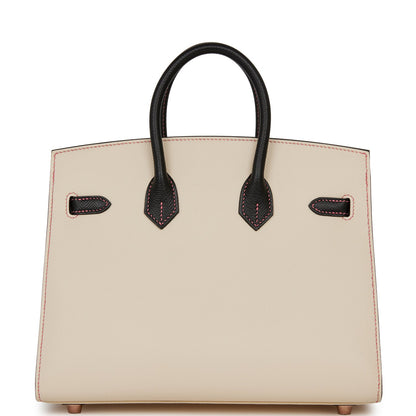 Hermes Special Order (HSS) Birkin Sellier 25 Nata and Black Epsom Rose Gold Hardware