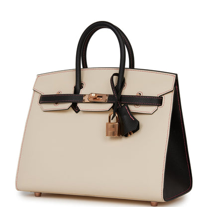 Hermes Special Order (HSS) Birkin Sellier 25 Nata and Black Epsom Rose Gold Hardware