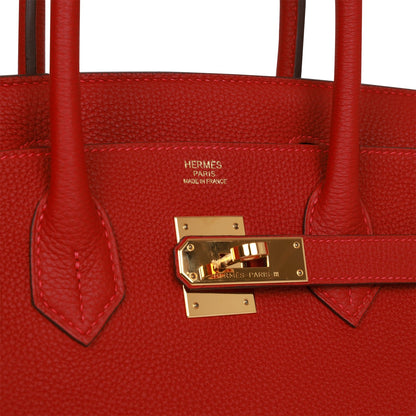 Pre-owned Hermes Birkin 30 Rouge Vif Togo Gold Hardware