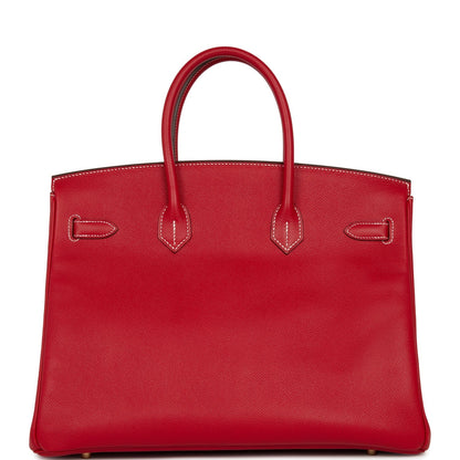 Pre-owned Hermes Birkin 35 Rouge Casaque Candy Epsom Permabrass Hardware