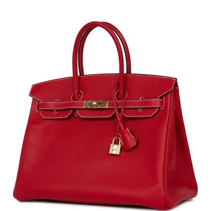 Pre-owned Hermes Birkin 35 Rouge Casaque Candy Epsom Permabrass Hardware