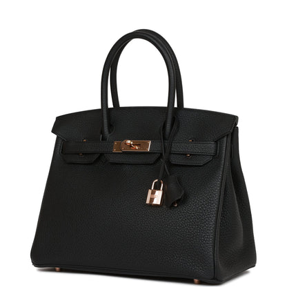 Pre-owned Hermes Birkin 30 Black Togo Rose Gold Hardware