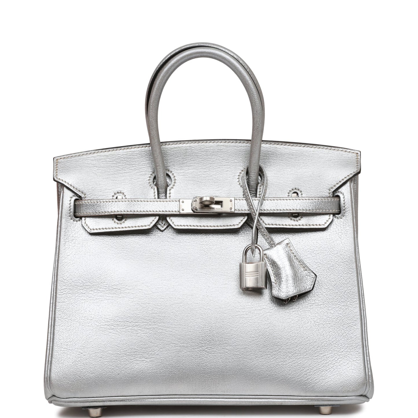 Pre-owned Hermes Birkin 25 Silver Metallic Chevre Palladium Hardware