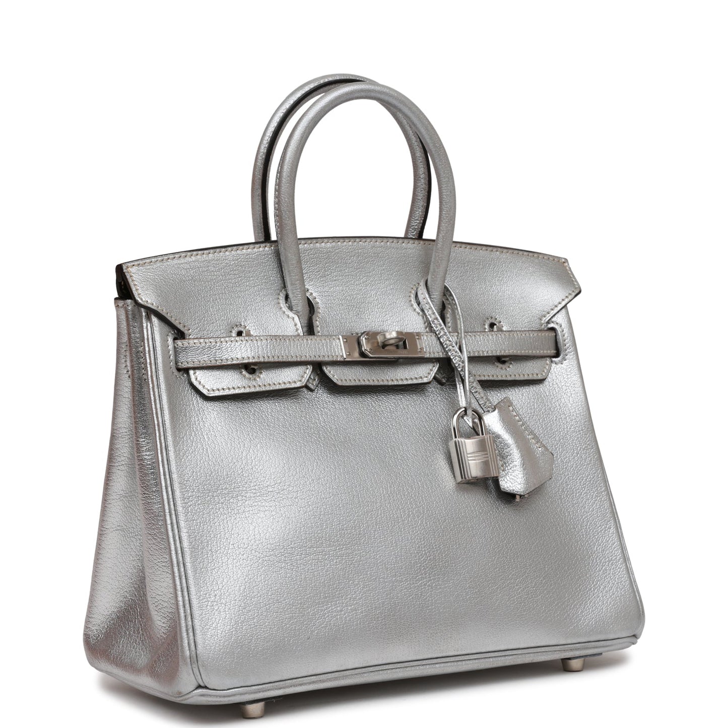 Pre-owned Hermes Birkin 25 Silver Metallic Chevre Palladium Hardware