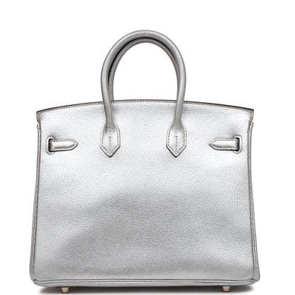 Pre-owned Hermes Birkin 25 Silver Metallic Chevre Palladium Hardware