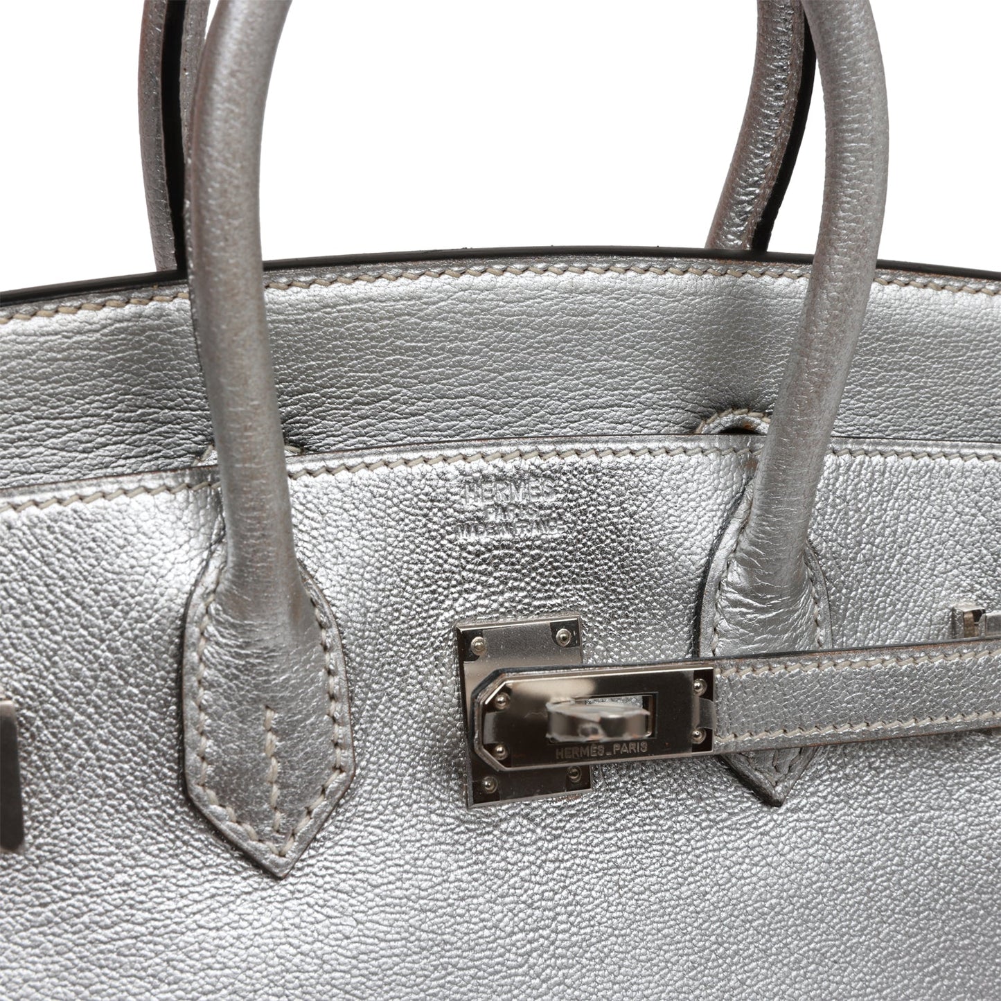 Pre-owned Hermes Birkin 25 Silver Metallic Chevre Palladium Hardware