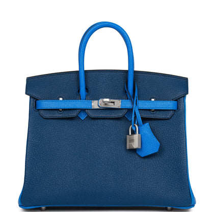 Hermes Special Order (HSS) Birkin 25 Bleu Hydra and Bleu Saphir Chèvre Brushed Palladium Hardware