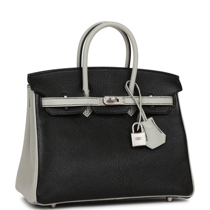 Hermes Special Order (HSS) Birkin 25 Black and Gris Perle Chèvre Brushed Palladium Hardware