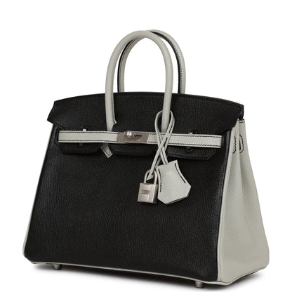 Hermes Special Order (HSS) Birkin 25 Black and Gris Perle Chèvre Brushed Palladium Hardware