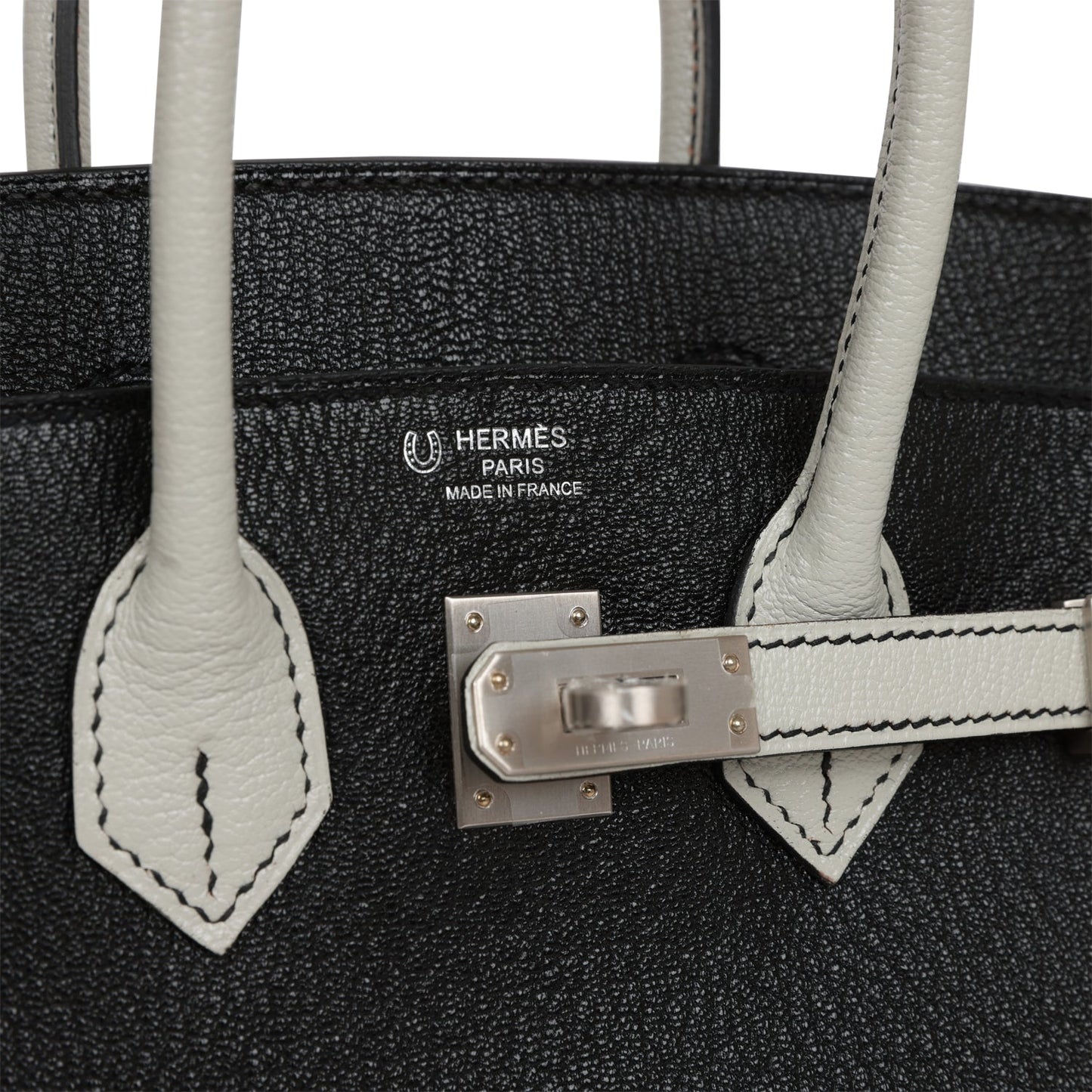 Hermes Special Order (HSS) Birkin 25 Black and Gris Perle Chèvre Brushed Palladium Hardware