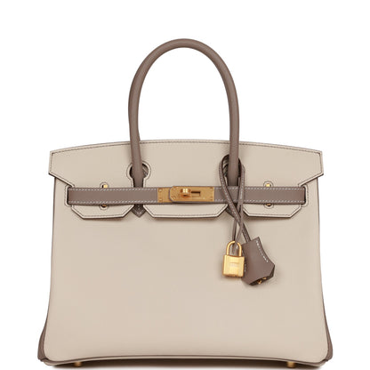 Hermes Special Order (HSS) Birkin 30 Craie and Gris Asphalte Epsom Brushed Gold Hardware