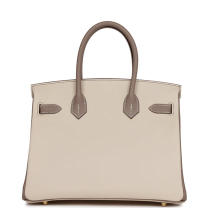 Hermes Special Order (HSS) Birkin 30 Craie and Gris Asphalte Epsom Brushed Gold Hardware