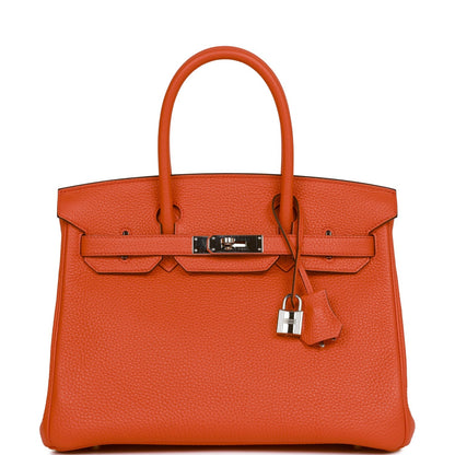 Pre-owned Hermes Birkin 30 Orange Poppy Verso Clemence Palladium Hardware