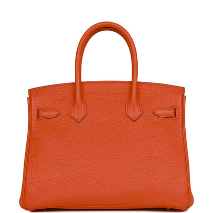 Pre-owned Hermes Birkin 30 Orange Poppy Verso Clemence Palladium Hardware