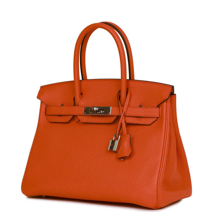 Pre-owned Hermes Birkin 30 Orange Poppy Verso Clemence Palladium Hardware