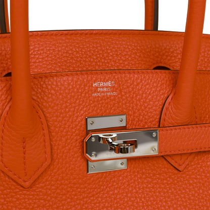 Pre-owned Hermes Birkin 30 Orange Poppy Verso Clemence Palladium Hardware