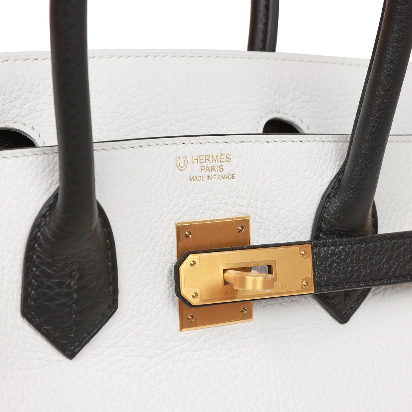 Hermes Special Order (HSS) Birkin 30 White and Black Clemence Brushed Gold Hardware