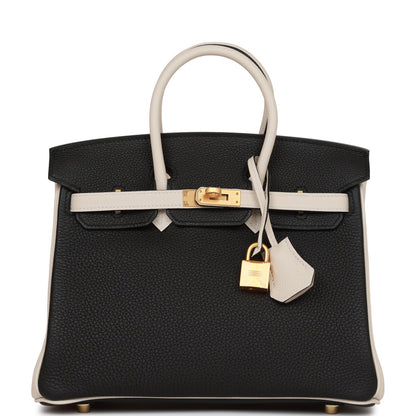 Hermes Special Order (HSS) Birkin 25 Black and Craie Togo Brushed Gold Hardware