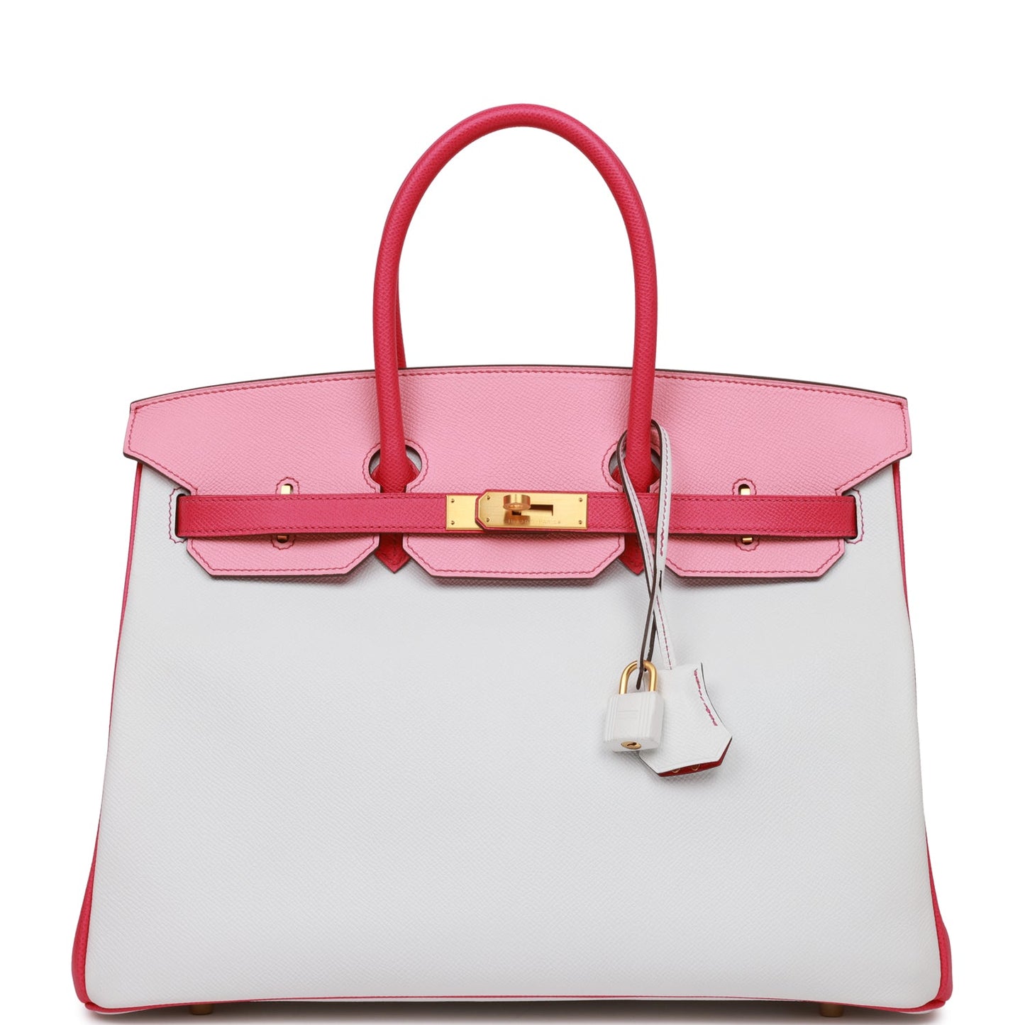 Pre-owned Hermes Special Order (HSS) Birkin 35 Rose Tyrien, Rose Lipstick and White Epsom Brushed Gold Hardware